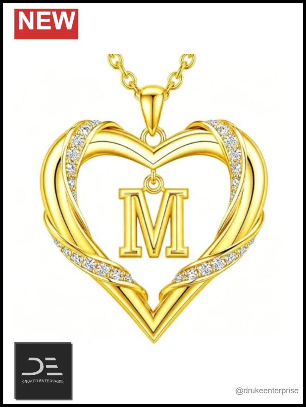 18K Gold Plated Initial Letter Heart Necklace, CZ Pendant Necklace Women